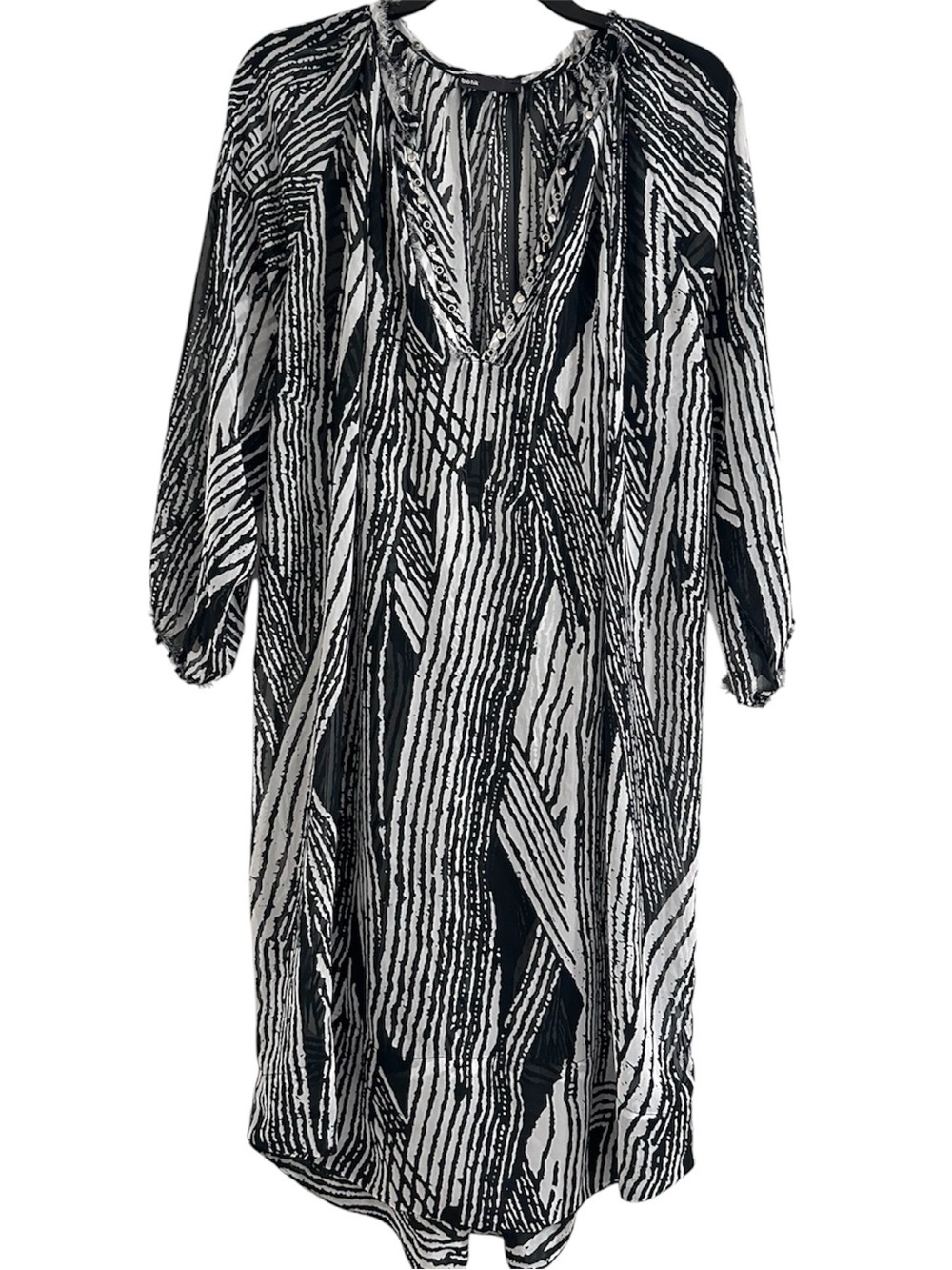 Antik Batik Black and White Printed Midi Dress